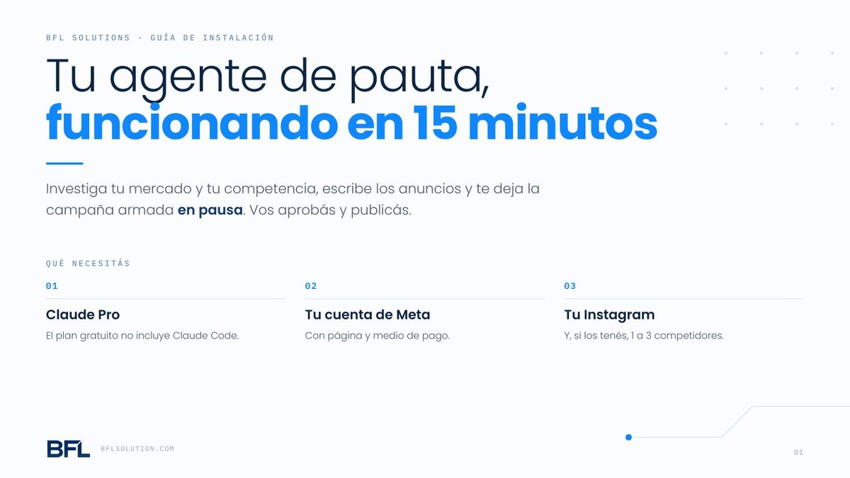 Portada de la guía: Tu agente de pauta, funcionando en 15 minutos